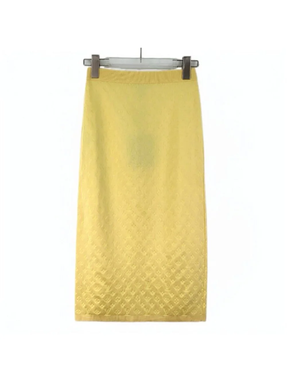 Louis Vuitton 2024 Yellow Logo Jacquard Silk Knit Midi Skirt
